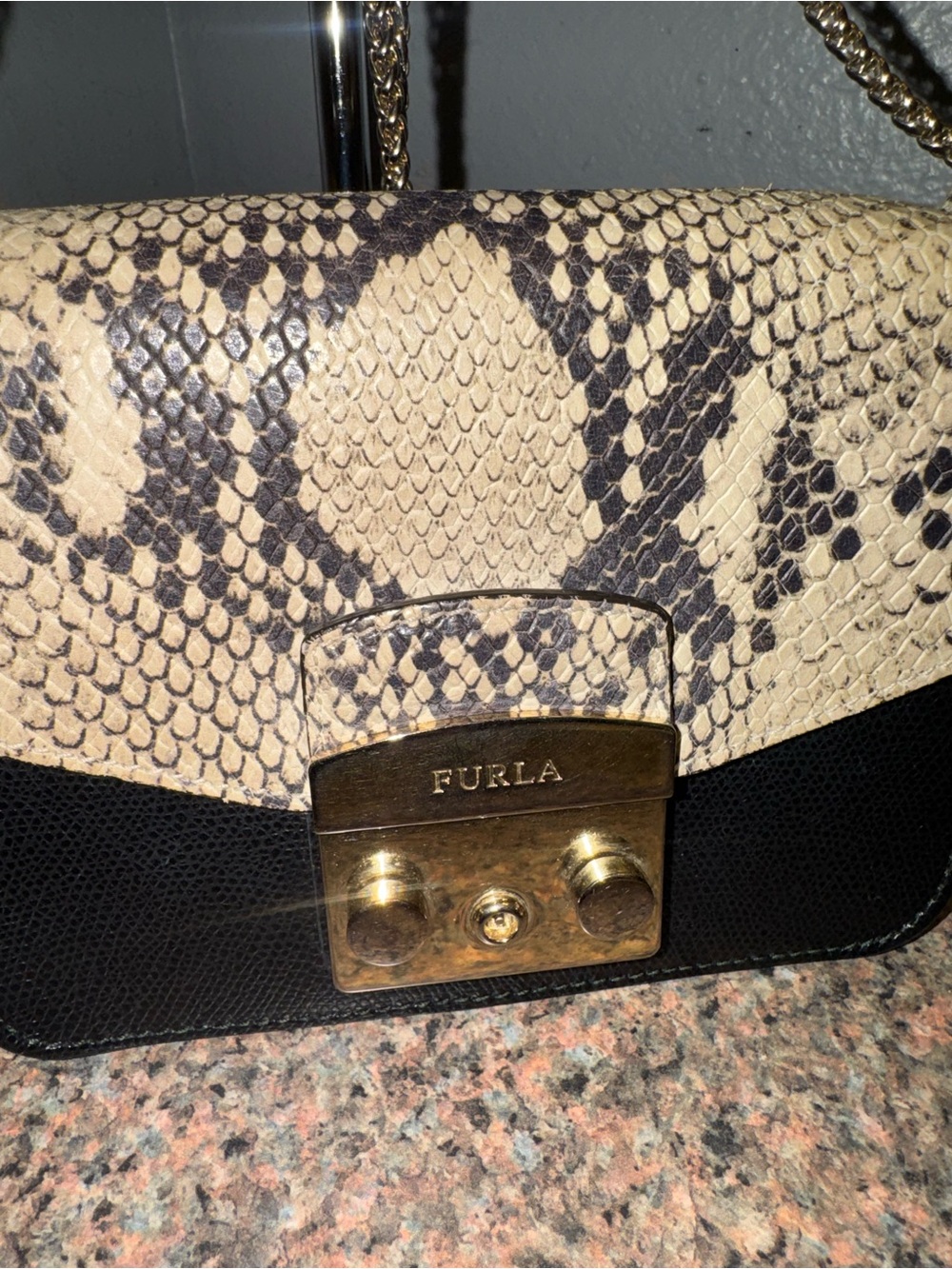 Furla metropolis Snake Embossed Leather Crossbody EUC - Picture 2 of 7